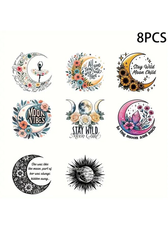 Moon Flower UV DTF Transfer Stickers Waterproof Heat Activated Iron On Decals - Image 1