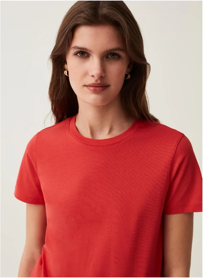 او في اس Ovs Cotton T-Shirt With Round Neck