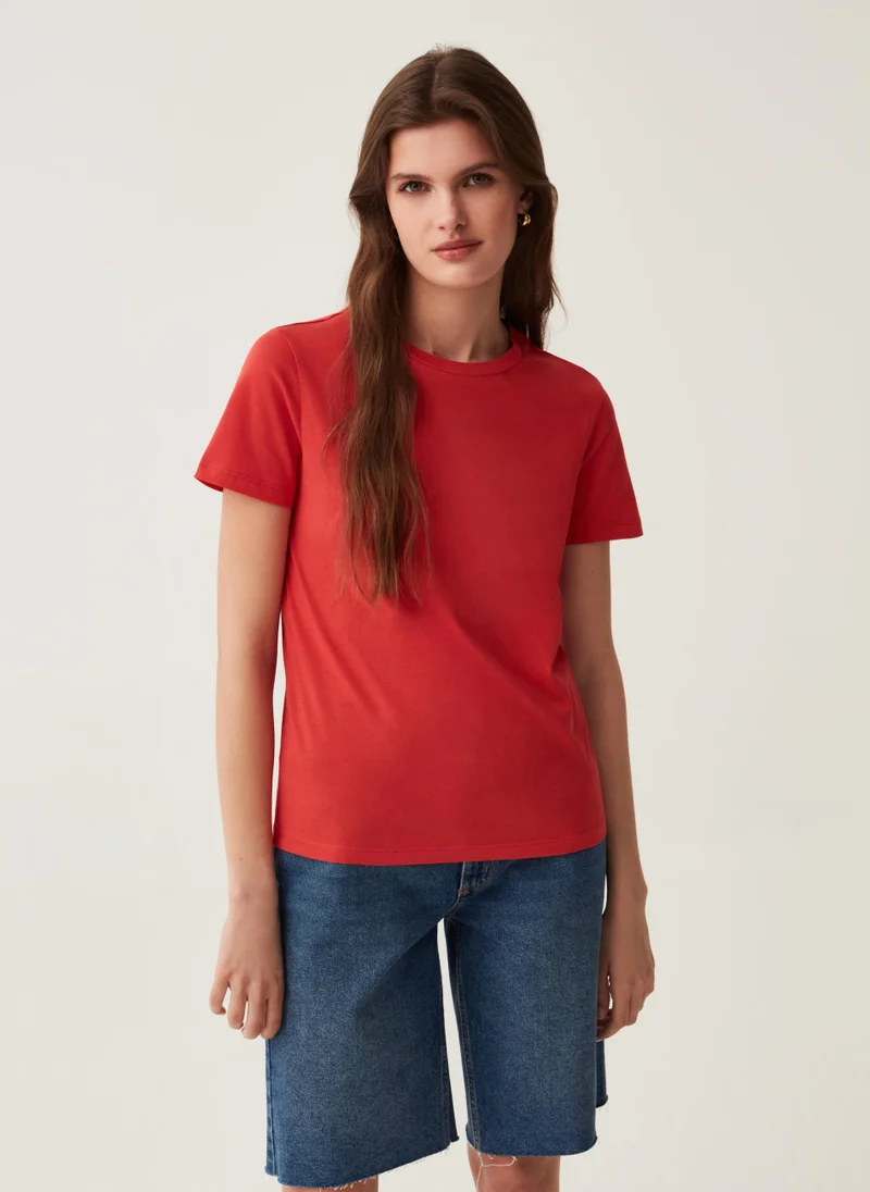 او في اس Ovs Cotton T-Shirt With Round Neck