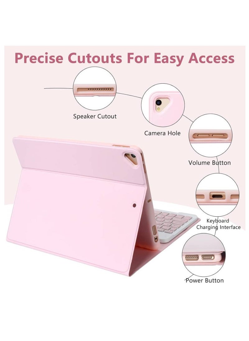 Keyboard Case for iPad 10.2" 9th 8th 7th Generation, with Detachable Bluetooth and Pencil Holder, 10.2 Inch/iPad Air 10.5"(3rd Gen)/iPad Pro 10.5 Inch, Auto Sleep/Wake Function (Pink)