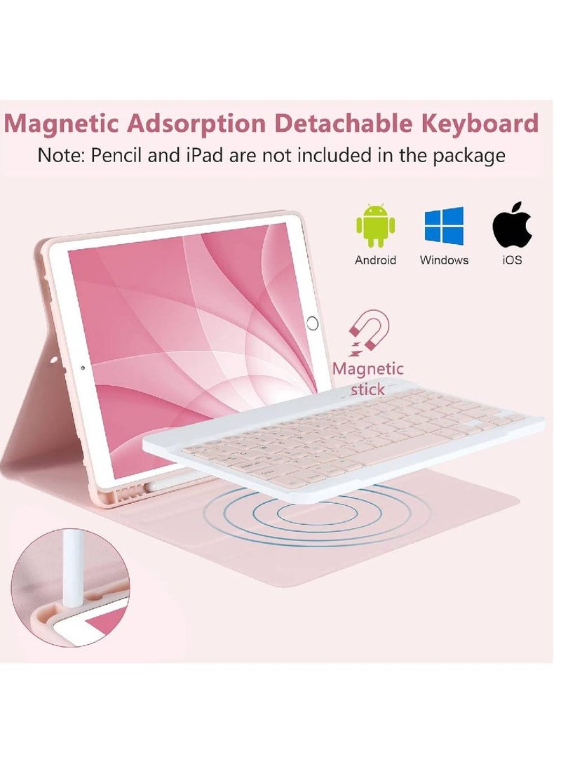 Keyboard Case for iPad 10.2" 9th 8th 7th Generation, with Detachable Bluetooth and Pencil Holder, 10.2 Inch/iPad Air 10.5"(3rd Gen)/iPad Pro 10.5 Inch, Auto Sleep/Wake Function (Pink)