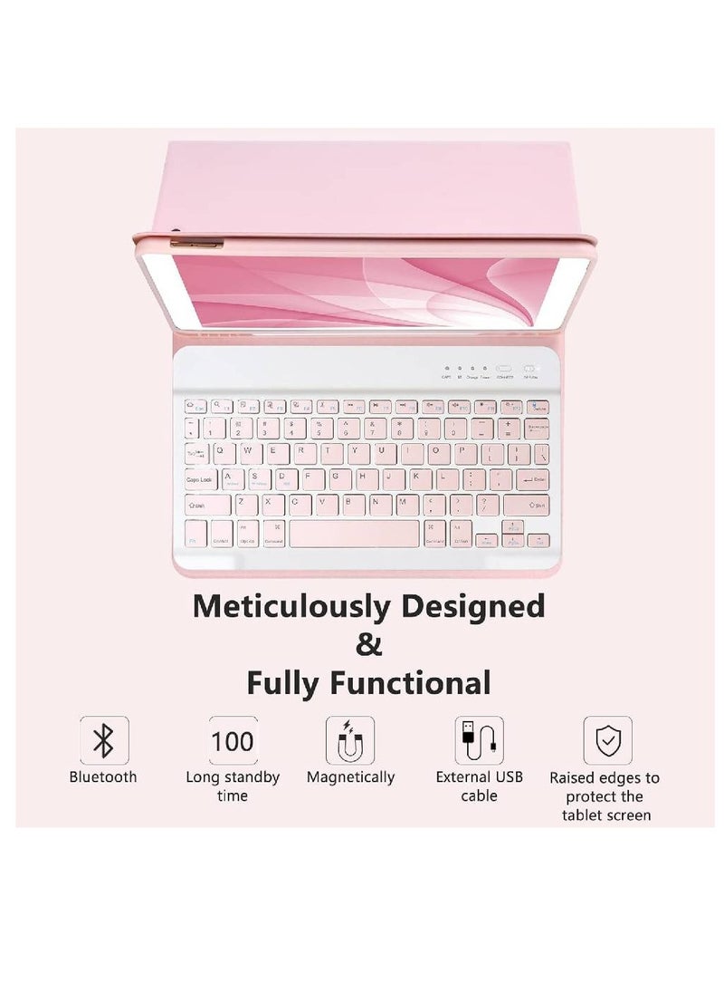 Keyboard Case for iPad 10.2" 9th 8th 7th Generation, with Detachable Bluetooth and Pencil Holder, 10.2 Inch/iPad Air 10.5"(3rd Gen)/iPad Pro 10.5 Inch, Auto Sleep/Wake Function (Pink)