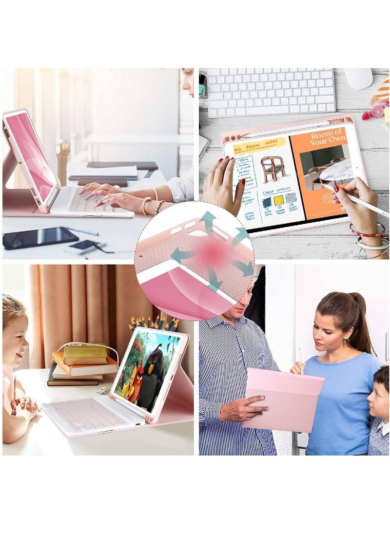 Keyboard Case for iPad 10.2" 9th 8th 7th Generation, with Detachable Bluetooth and Pencil Holder, 10.2 Inch/iPad Air 10.5"(3rd Gen)/iPad Pro 10.5 Inch, Auto Sleep/Wake Function (Pink)