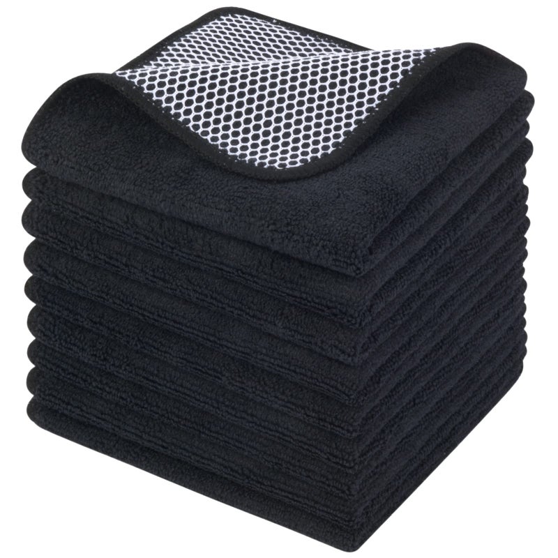KinHwa Kitchen Washcloths for Dishes Absorbent Microfiber Dish Cloths Quick Dry Dish Rags with Poly Scour Scrub Side Ideal for Kitchen Cleaning and Housekeeping 12inch x 12inch 9 Pack Black - Image 1