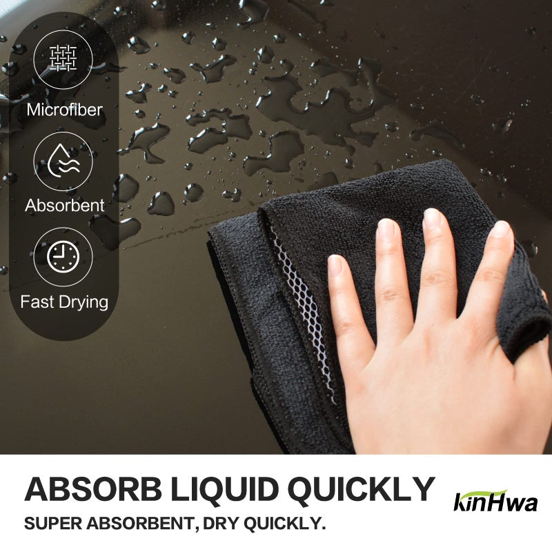 KinHwa Kitchen Washcloths for Dishes Absorbent Microfiber Dish Cloths Quick Dry Dish Rags with Poly Scour Scrub Side Ideal for Kitchen Cleaning and Housekeeping 12inch x 12inch 9 Pack Black - Image 5