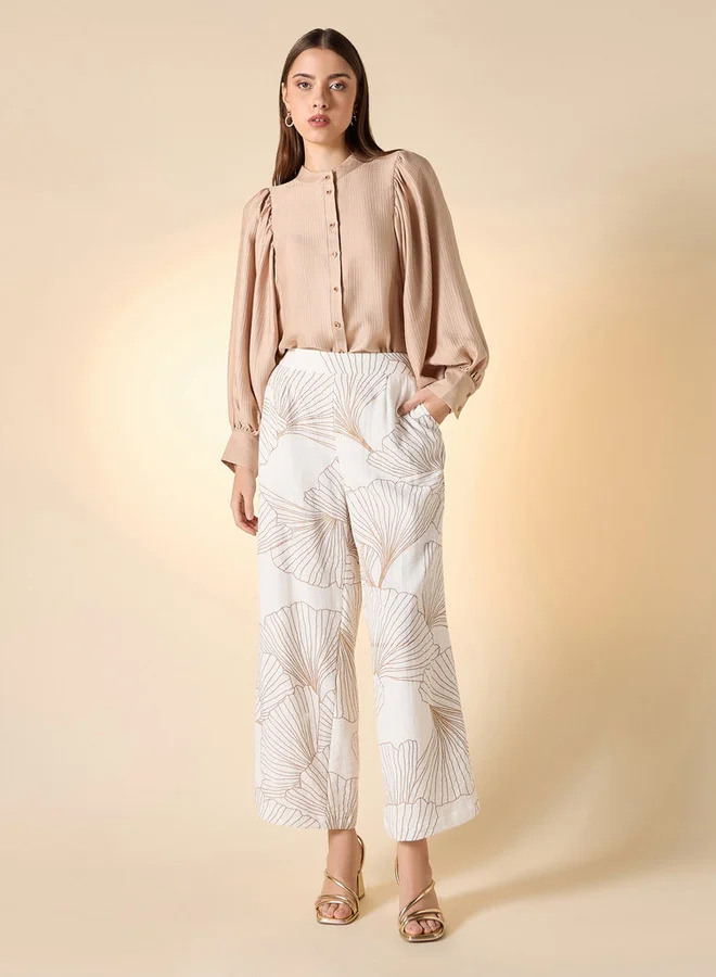 Iconic Iconic Foil Print Wide Leg Pants with Pockets