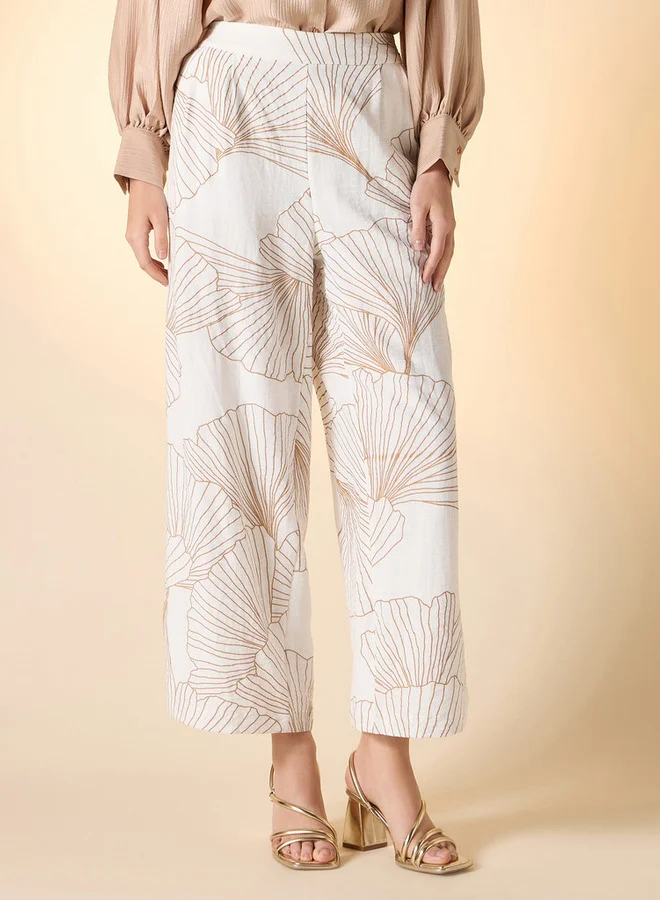 Iconic Iconic Foil Print Wide Leg Pants with Pockets