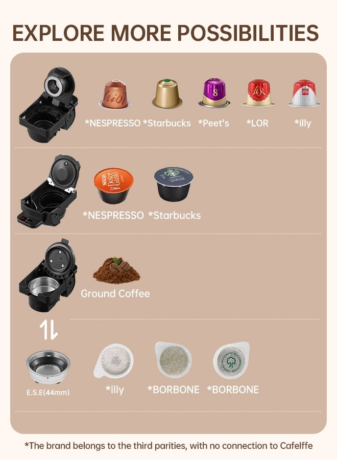 Cafelffe 4 In 1 Hot Cold Brew Espresso Capsule Coffee Machine For Nespresso Dolce Gusto ESE Pods And Coffee Powder 1450W 600ML Black - Image 2