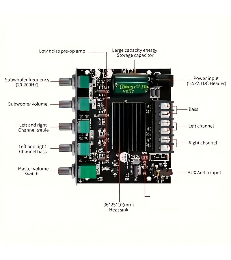 ZK-MT21 2.1 Channel Digital Module 50W Per Channel Plus 100W For High Low And Super Subwoofer - Image 4