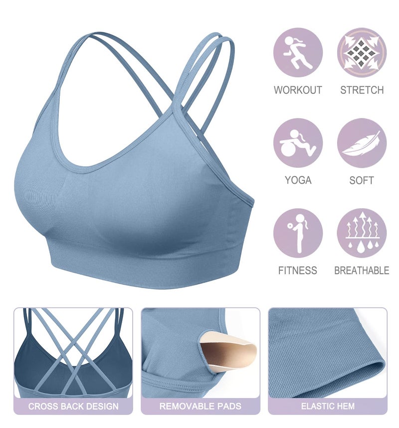 VEQKING Strappy Sports Bras for Women 3 Pack Criss-Cross Yoga Bras Medium Support Cross Back Workout Running Bra with Padded - Image 5