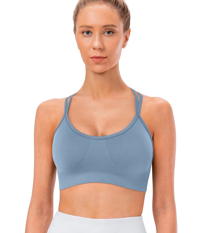 VEQKING Strappy Sports Bras for Women 3 Pack Criss-Cross Yoga Bras Medium Support Cross Back Workout Running Bra with Padded - Image 3