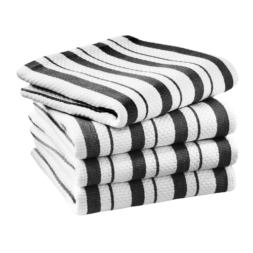 williams sonoma WilliamsSonoma Classic Striped Towels Set of 4 Jet Black  - Image 1