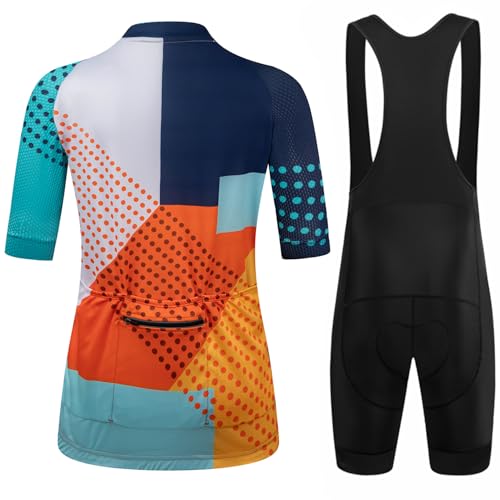 GCRFL Women's Cycling Jersey Set Short Sleeves Bike Jersey Zipper Pocket Bicycle Shorts with 4D Padded, Cycling Clothes Women (Navy, Small) - Image 2
