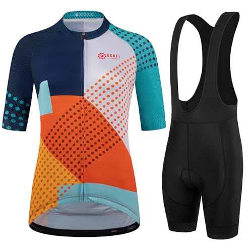 GCRFL Women's Cycling Jersey Set Short Sleeves Bike Jersey Zipper Pocket Bicycle Shorts with 4D Padded, Cycling Clothes Women (Navy, Small) - Image 1