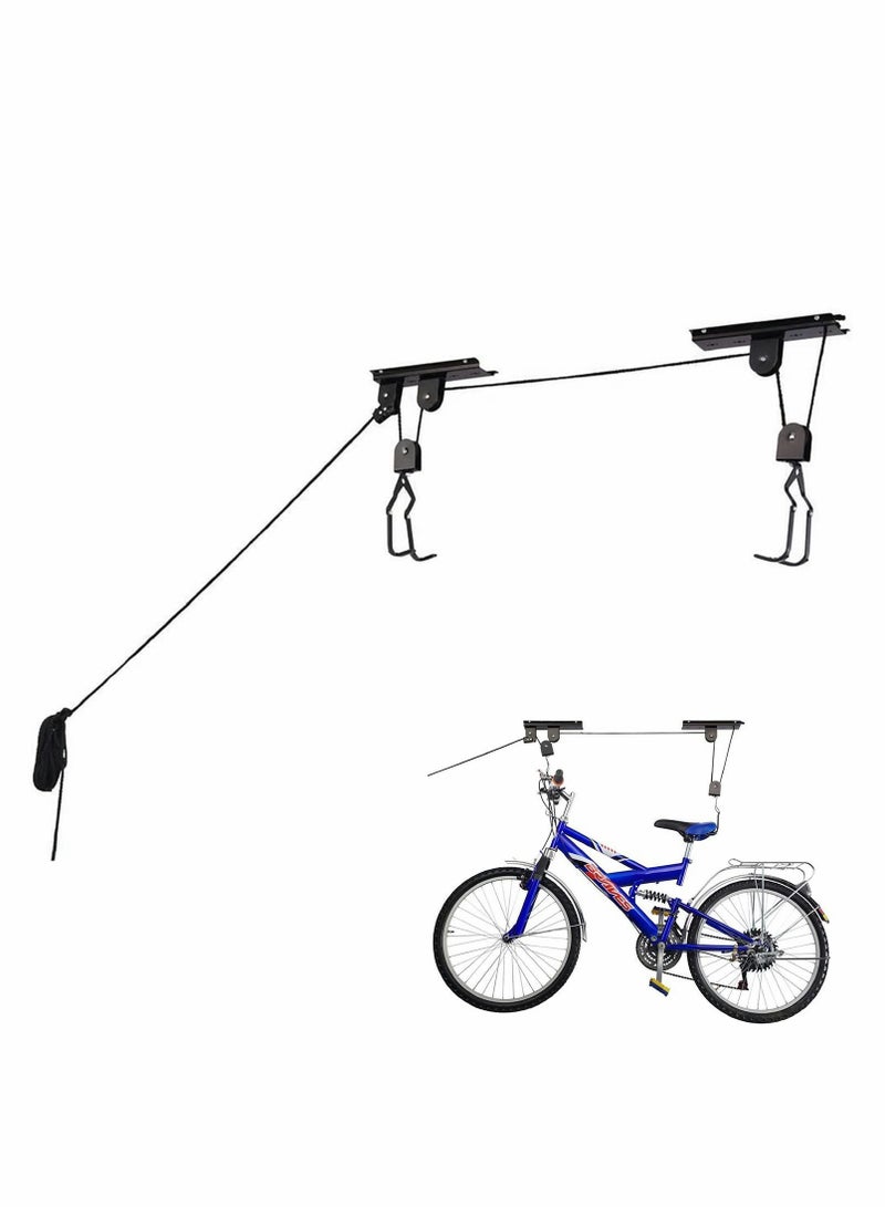 KASTWAVE Bike Lift Hoist, Bicycle Hoist for Garage Storage, Heavy Duty Ceiling Mountain Bicycle Hanger Pulley Rack, 30kg Capacity Steel Strong Durable for Mountain Bikes Road Bikes  - Image 1
