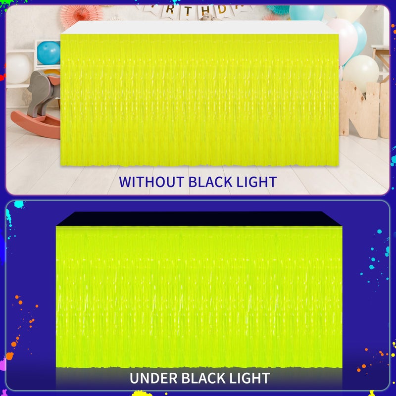 Fayoo Glow in the Dark Party Supplies - 6Pack Neon Tinsel Fringe Table Skirts Party Decorationï¼Œ 31.5"x118" UV Reactive & Fluorescent Neon Streamers for Glow Party, Birthday, Rave, Blacklight Event - Image 4