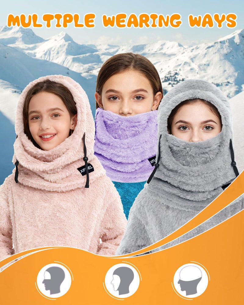 XFUEL Kids Winter Balaclava Face Mask, Thermal Ski Hood Hat, Neck Warmer Scarf for Boys Girls (Rose Pink) - Image 5