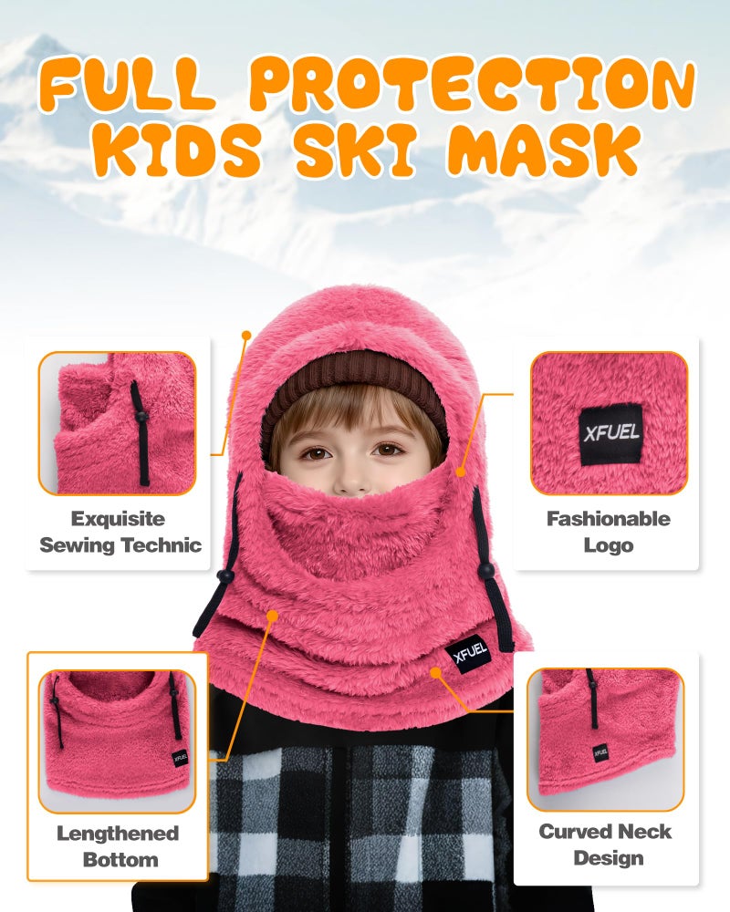 XFUEL Kids Winter Balaclava Face Mask, Thermal Ski Hood Hat, Neck Warmer Scarf for Boys Girls (Rose Pink) - Image 3