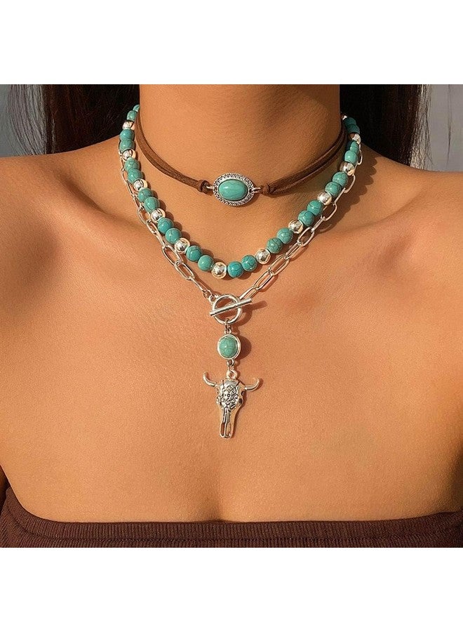 Jovono Boho Choker Necklace Silver Cowgirls Boot Pendant Necklaces Turquoise Western Necklace Chain For Women (Set F) - Image 5