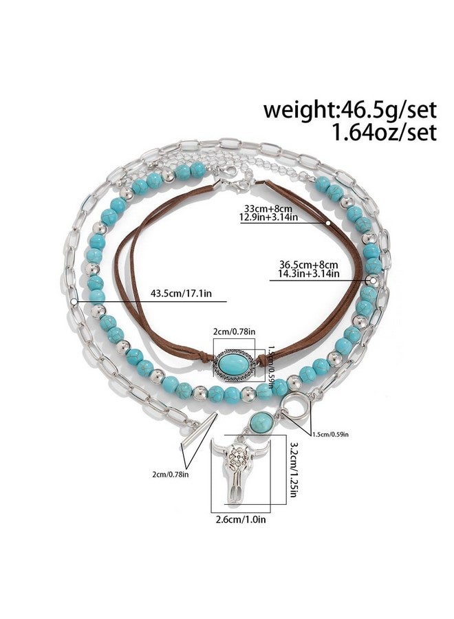 Jovono Boho Choker Necklace Silver Cowgirls Boot Pendant Necklaces Turquoise Western Necklace Chain For Women (Set F) - Image 2