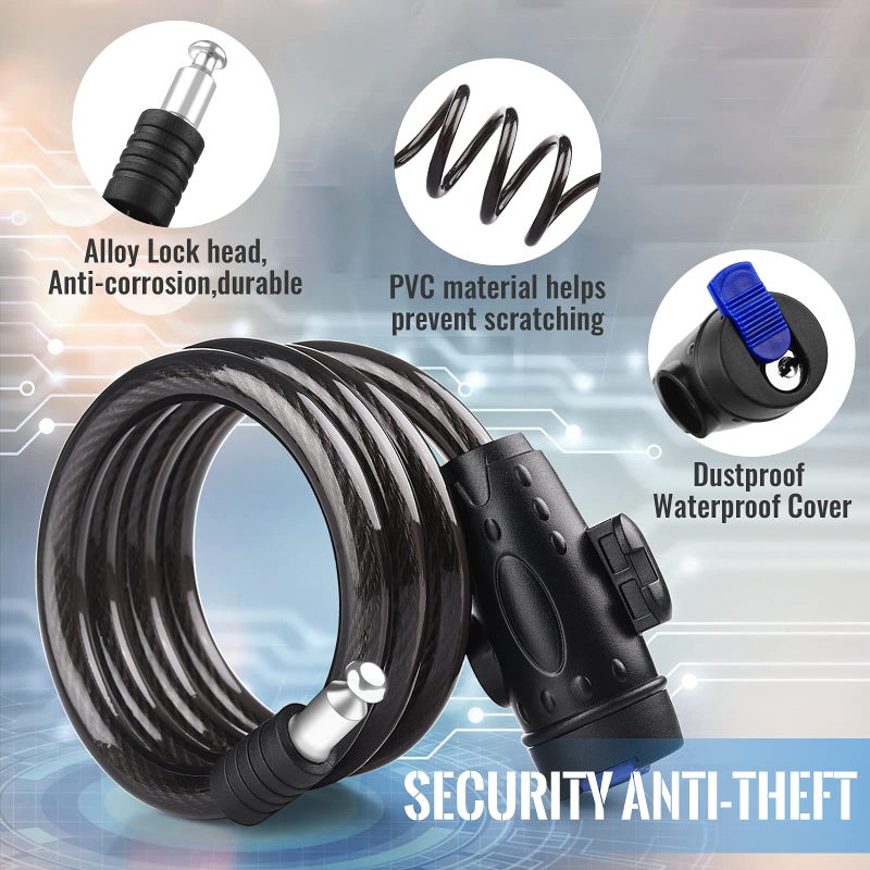 Diyife Bike Lock, [4ft/1.2m] Diyife Bike Cable Locks with 2 Keys, Weatherproof Heavy Duty Bicycle Lock Cable Anti-Theft Security Cable with Mounting Bracket for Motorcycle, Scooter, Ebike - Image 2