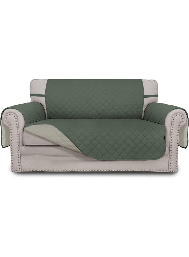 Easy-Going EasyGoing Reversible Loveseat Couch Cover for 2 Cushion Couch Sofa Cover for Dogs Water Resistant Furniture Protector with Foam Sticks Elastic Straps for Pet Loveseat Greyish GreenBeige - Image 2