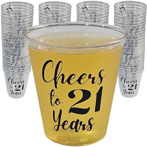 Cloverjoyed 21st Birthday Plastic Shot Glasses, 100 Pack, Cheers to 21 Years Disposable Party Drinking Mini Cups, Favors, Decorations, Games, Gag Gifts - Image 1