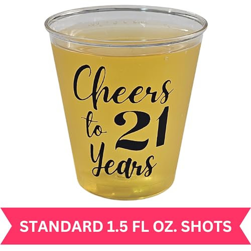 Cloverjoyed 21st Birthday Plastic Shot Glasses, 100 Pack, Cheers to 21 Years Disposable Party Drinking Mini Cups, Favors, Decorations, Games, Gag Gifts - Image 3