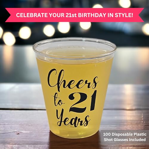 Cloverjoyed 21st Birthday Plastic Shot Glasses, 100 Pack, Cheers to 21 Years Disposable Party Drinking Mini Cups, Favors, Decorations, Games, Gag Gifts - Image 4