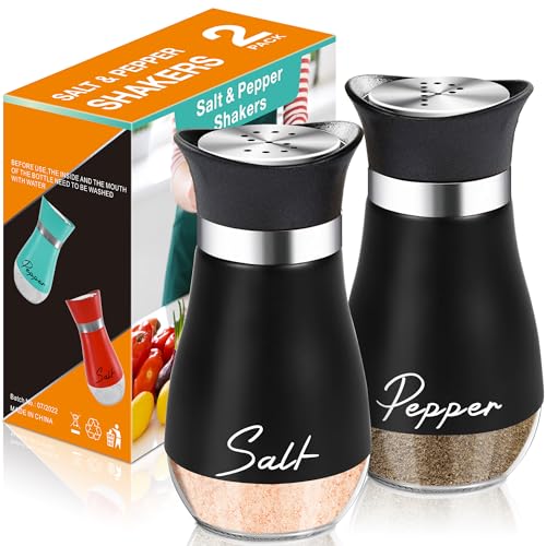 Arrozon Salt and Pepper Shakers Set,4 oz Glass Bottom Salt Pepper Shaker with Stainless Steel Lid for Kitchen Gadgets Cooking Table, RV, Camp,BBQ Refillable Design (Black) - Image 1