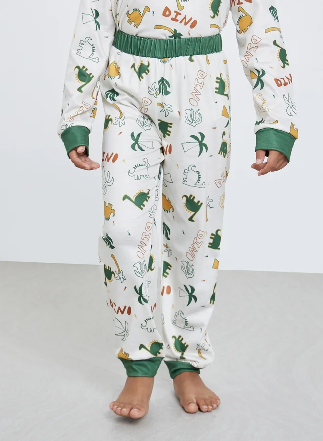Styli Styli Boys Dinosaur Print T-Shirt and Pyjama Set