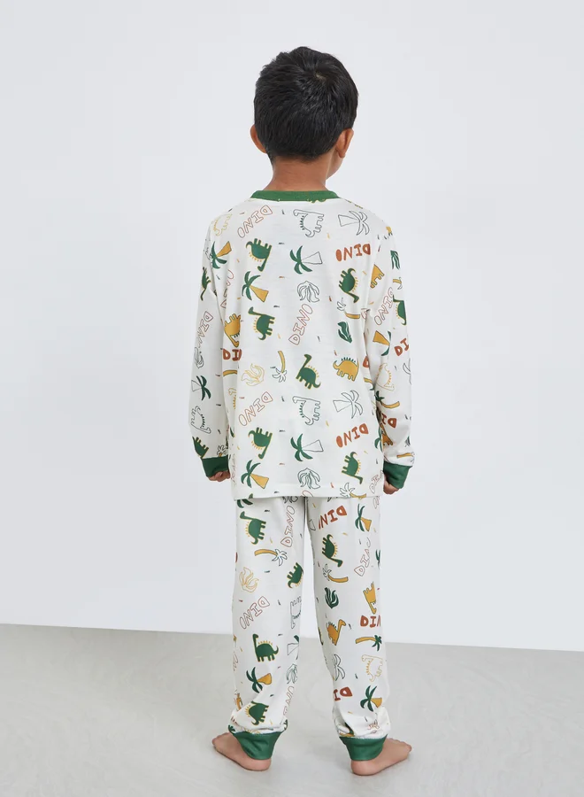 Styli Styli Boys Dinosaur Print T-Shirt and Pyjama Set
