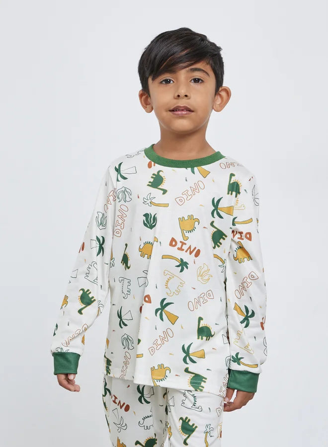 ستايلي Styli Boys Dinosaur Print T-Shirt and Pyjama Set