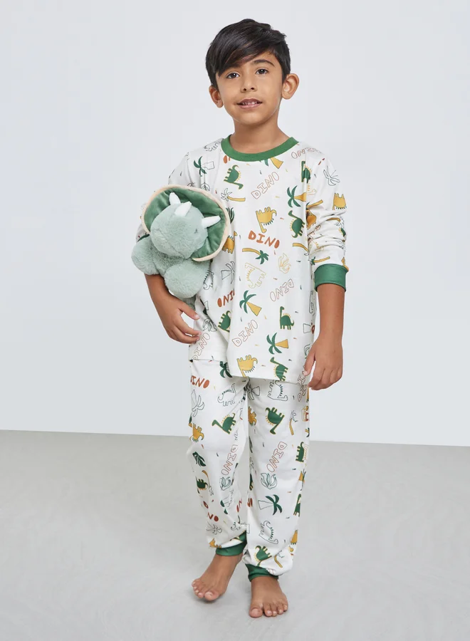ستايلي Styli Boys Dinosaur Print T-Shirt and Pyjama Set