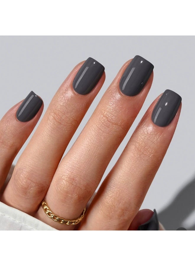 Goolsky Short Square Press-on Nails in Solid Dark Grey - Image 3