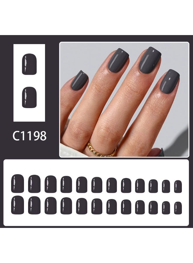Goolsky Short Square Press-on Nails in Solid Dark Grey - Image 1