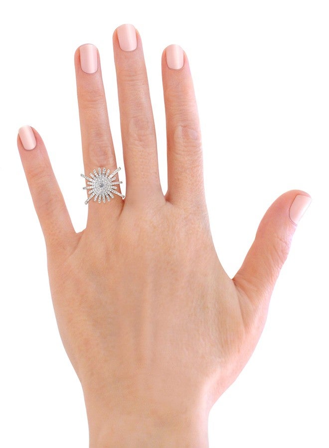 Savlano 18K White Gold Plated Cubic Zirconia Starburst Ring for Women (7) - Image 4