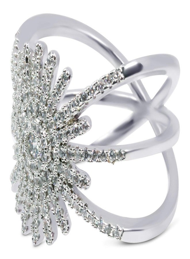 Savlano 18K White Gold Plated Cubic Zirconia Starburst Ring for Women (7) - Image 2