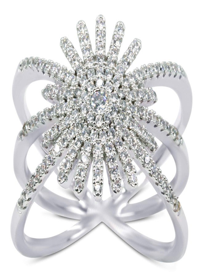 Savlano 18K White Gold Plated Cubic Zirconia Starburst Ring for Women (7) - Image 1