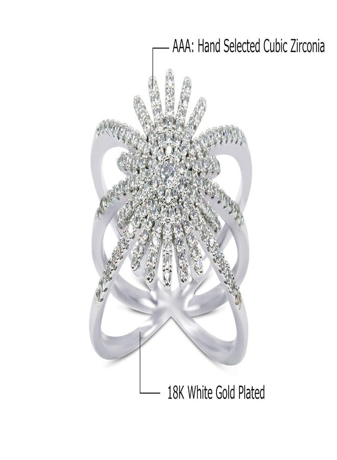 Savlano 18K White Gold Plated Cubic Zirconia Starburst Ring for Women (7) - Image 3