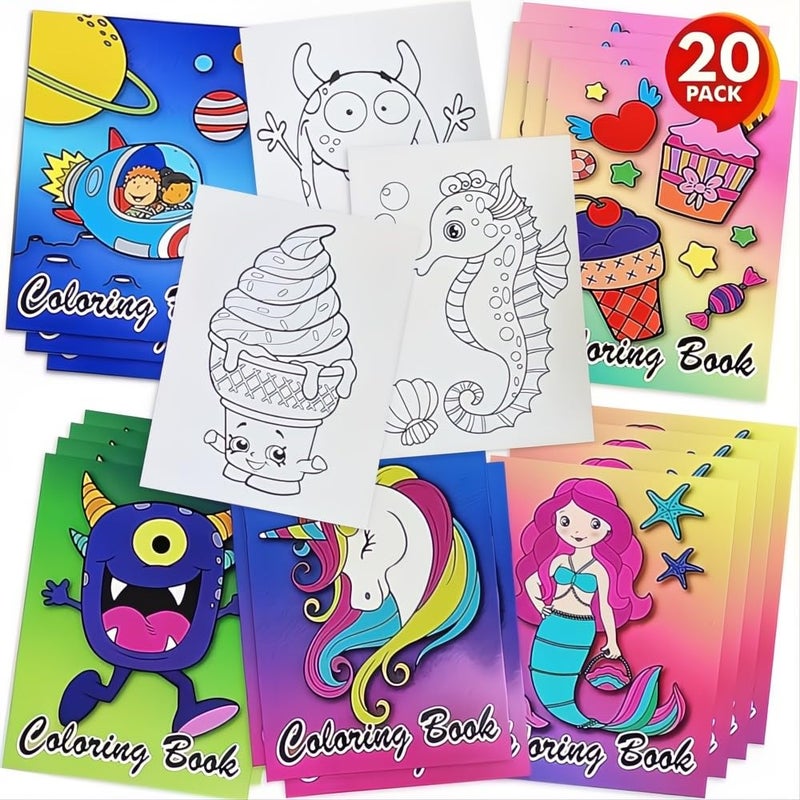 ArtCreativity Assorted Mini Coloring Books Bulk -Pack of 20 Small Color Booklets in 5 Designs - Perfect Kids Party Favors - Educational Art Gifts for Toddlers, Boys and Girls Ages 3-5, 6-8 - Image 1