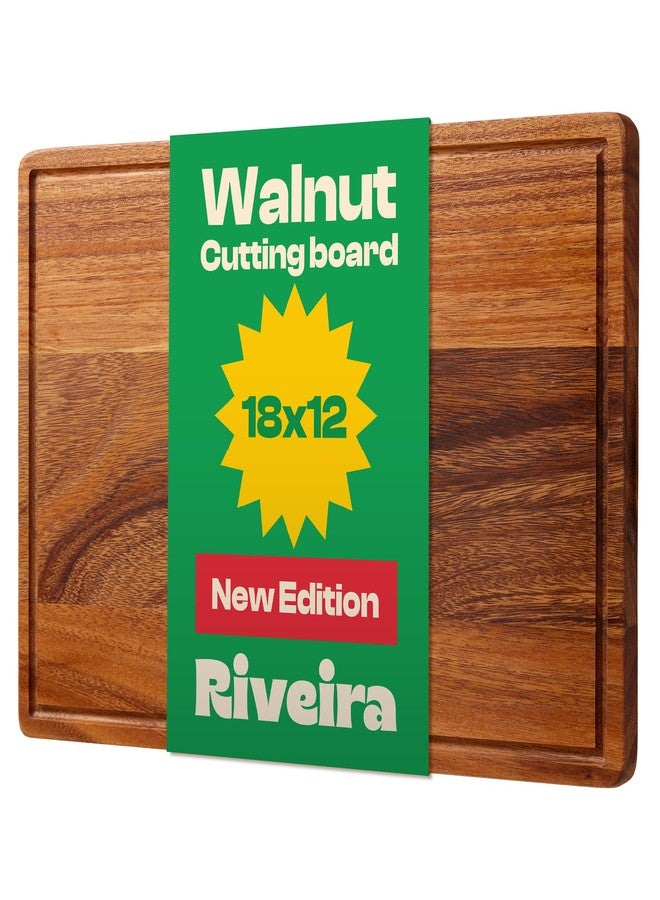 Riveira Walnut Wood Cutting Board – Gourmet Black Walnut Grandeur: 18 x 12 Wooden Cutting Board – Wooden Cutting Boards For Kitchen Decorative – Innovative Juice Grooves Walnut Wooden Chopping Board - Image 1