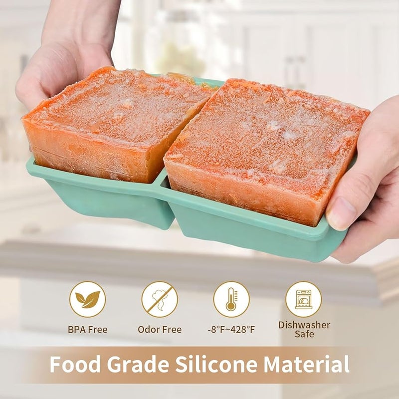 GGOW Silicone Freezer Tray for Soup Ice Cubes: 2-Cup Freezing Tray with Lid for Meal Prep - 2Pack Silicon Soup Portion Freeze Trays Make Stock Souped Ice Cube - Image 4