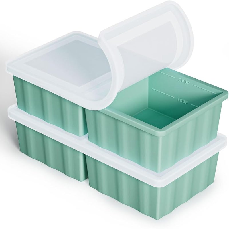 GGOW Silicone Freezer Tray for Soup Ice Cubes: 2-Cup Freezing Tray with Lid for Meal Prep - 2Pack Silicon Soup Portion Freeze Trays Make Stock Souped Ice Cube - Image 1