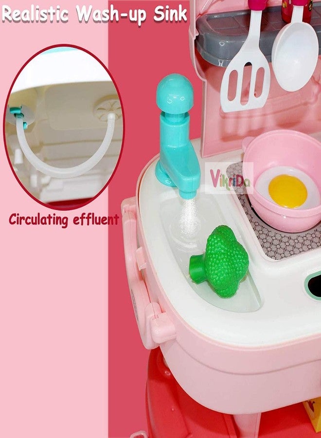 Vikrida Play Kitchen, Pretend Play House Kitchen Backpack, Toy Backpack 2 in 1, 34pcs Simulation Props, Removable and Easy to Store, Including Faucet with Running Water, Gift for Boys & Girls (Pink) - Image 5
