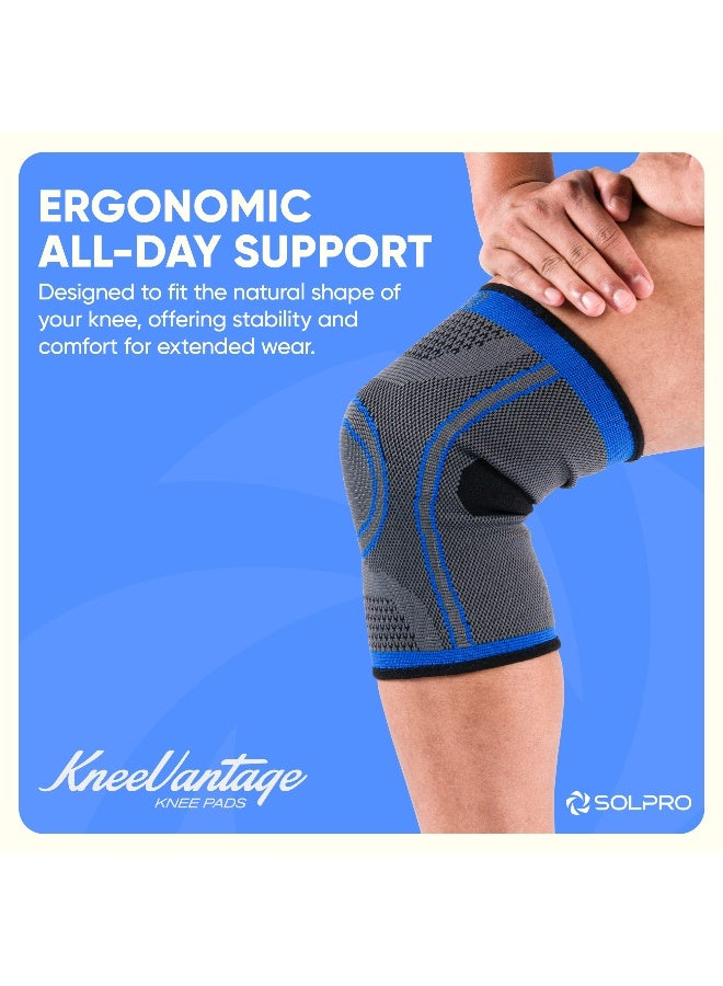 SOLPRO KneeVantage Knee Pads for Men & Women | Joint Stabiliser for All Sports, Gym & Rehab Workouts | Joint Pain Relief for Active Lifestyle Injury Recovery & Arthritis (Dark Grey/Blue) - Image 2