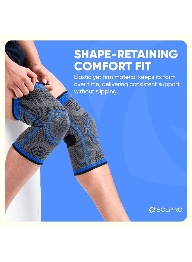 SOLPRO KneeVantage Knee Pads for Men & Women | Joint Stabiliser for All Sports, Gym & Rehab Workouts | Joint Pain Relief for Active Lifestyle Injury Recovery & Arthritis (Dark Grey/Blue) - Image 5