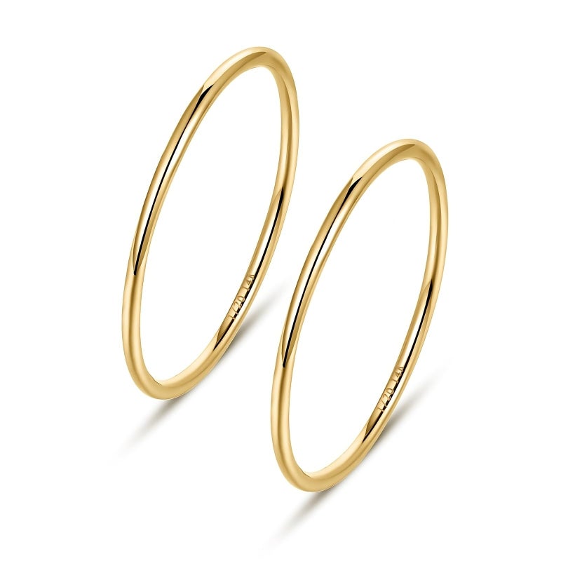 NOKMIT 2PCS 1mm 14K Gold Filled Rings for Women Girls Thin Gold Ring Dainty Cute Thumb Pinky Band Non Tarnish High Polished Comfort Fit Size 4 to 11 (8) - Image 1