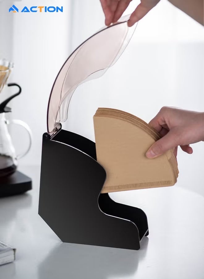 ACTION Coffee Filter Holder Storage Coffee Filter Paper Dispenser Rack With Dustproof Cover For V60 And Cone Coffee Filters - Image 3