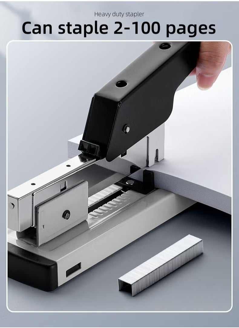 Huachi Heavy Duty Stapler，Large size labor-saving stapler can staple 100 pages once a time (Black/Grey)  - Image 5